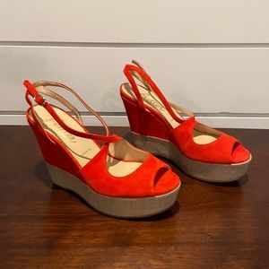Butter Red Suede Strappy Wedges